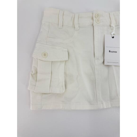 White Stretch Cargo Mini Skirt Size Small Y2K Festival Pockets Elleven NEW - Picture 6 of 8